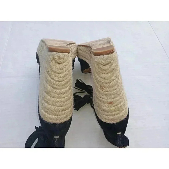 Raye Womens Dixie Espadrilles Heel Black Suede Tassel High Almond Toe Zipper 7 - Picture 4 of 11